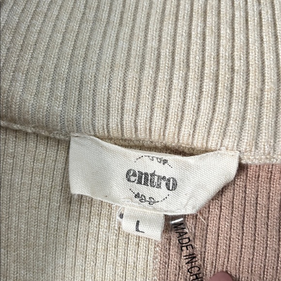 Entro Womens Ecru Multi Sweater Black Tan Half Zip Sz L Short Sleeve Chic Casual - Picture 3 of 9